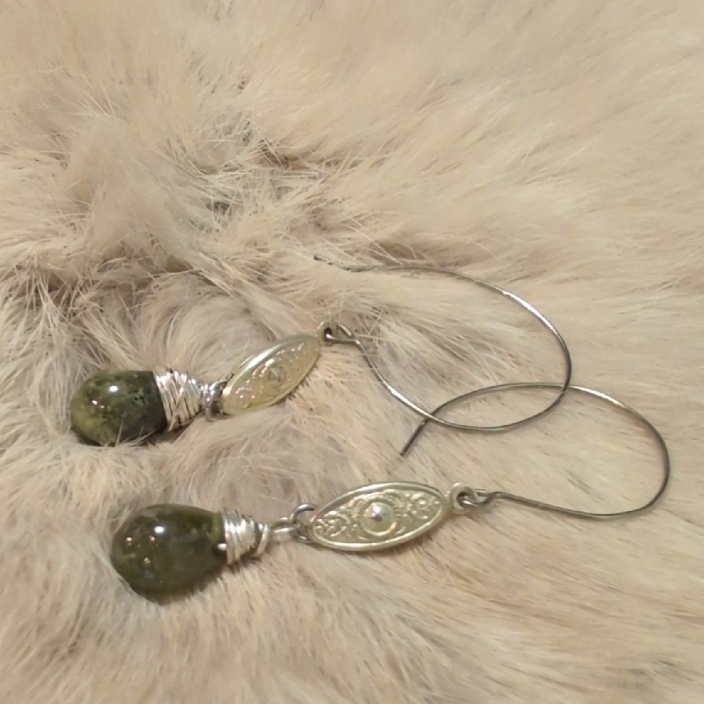 Elegant Silver and Green Drop Earrings